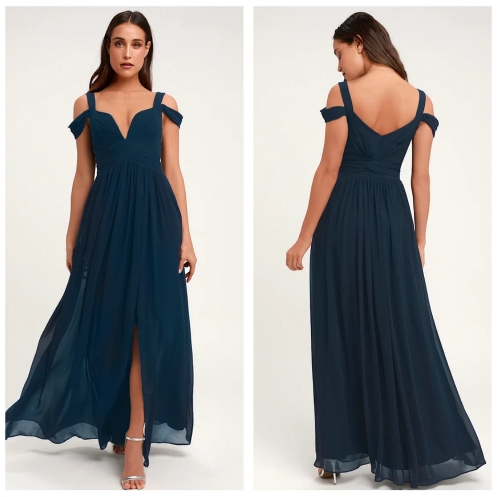 Lulus Navy Maxi Dress with Ruched Bodice